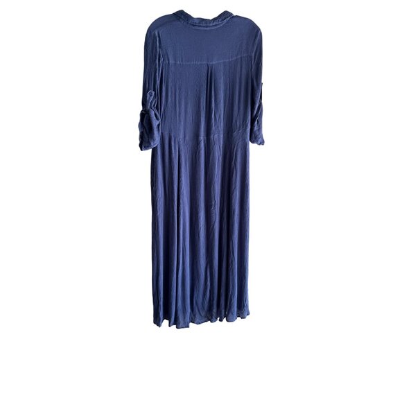 Woman Within Size 14W Blue Button-Front Maxi Dress Roll-Tab Sleeves - Picture 2 of 9